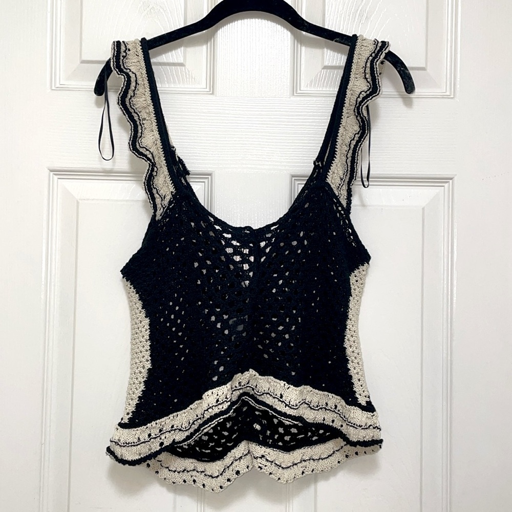 NWT Zara Pointelle Ruffled Knit Top - Picture 10 of 11